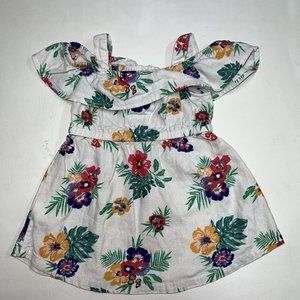 Old Navy Baby Girl Tropical Sun Dress Size 18 24 M White Hibiscus Linen Blend